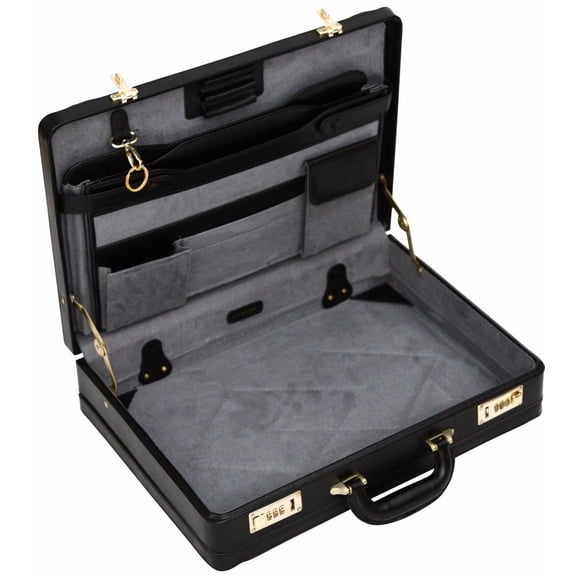 Tassia Expander Leather Attache Briefcase Black