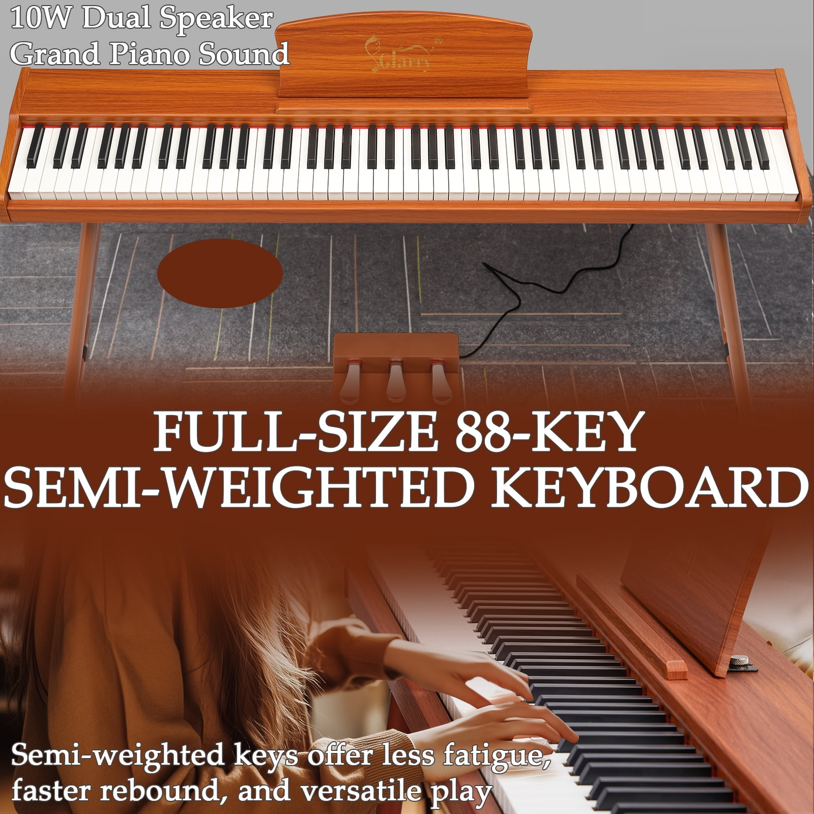 Ktaxon 88 Key Digital Piano Semi Weighted Keyboard for Beginners with Triple Pedal, Headphone, Brown