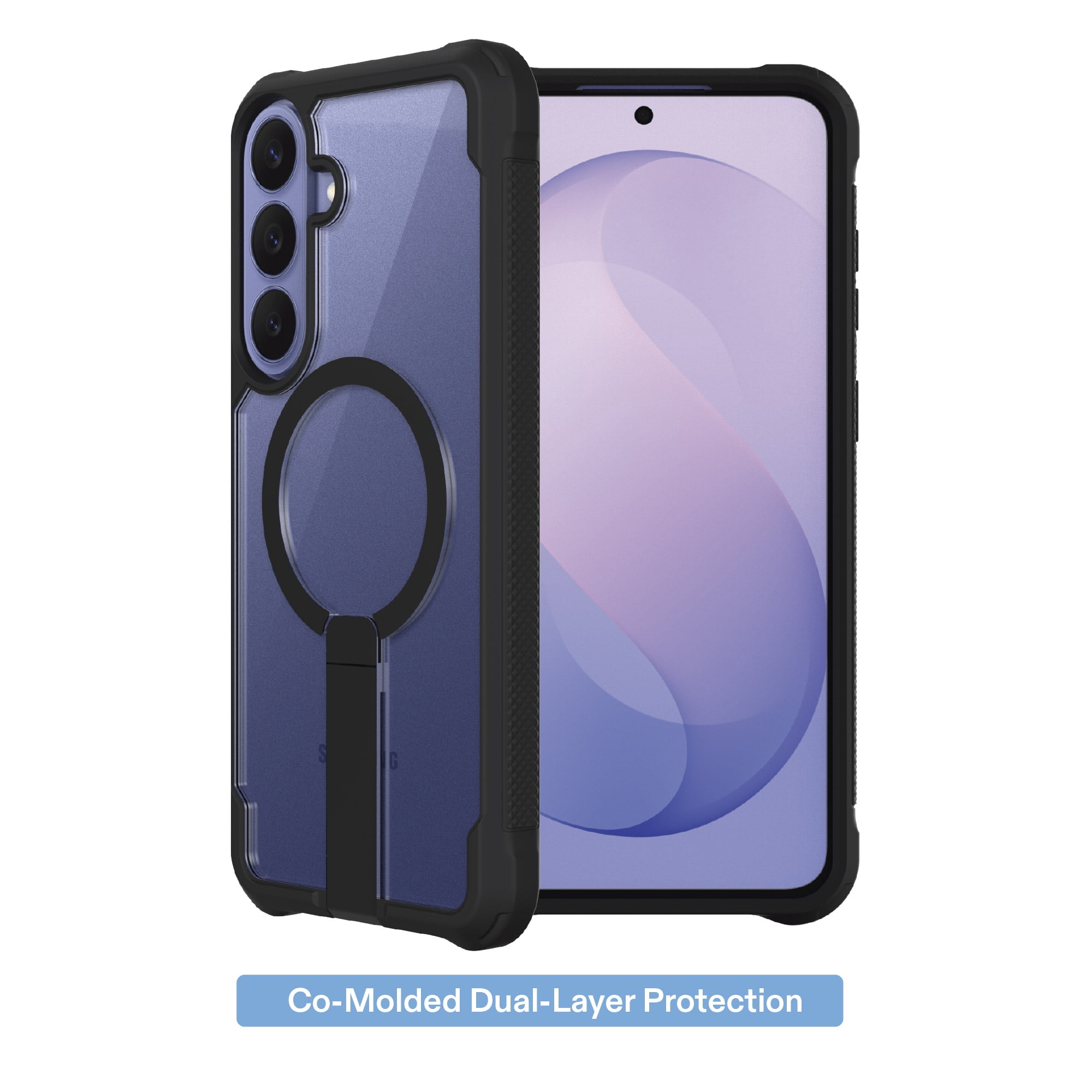 onn Dual-Layer Phone Case with Kickstand for Samsung Galaxy S26 FE / S25 FE, Magnetic Compatible - Clear/Black