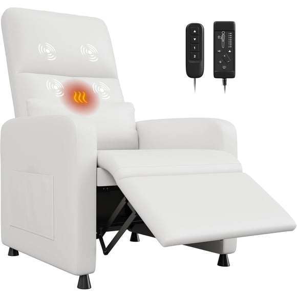 Garvee PU Leather Power Recliner Chair 29.1 x 26.4 x 42.5", with Heat and Massage, White