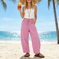 thumbnail image 6 of Hurxie Womens Wide Leg Gingham Pants Cotton Plaid High Waisted Casual Lounge Trousers with Pockets Pink,S, 6 of 7