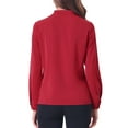 thumbnail image 3 of INSPIRE CHIC Women's Pleated Mock Neck Pearl Decor Elegant Work Blouse Top L Burgundy, 3 of 5