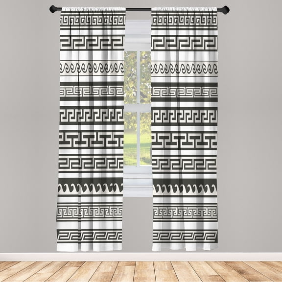 Ambesonne Abstract Curtains, Motif, Pair of 28"x63", Army Green Cream White
