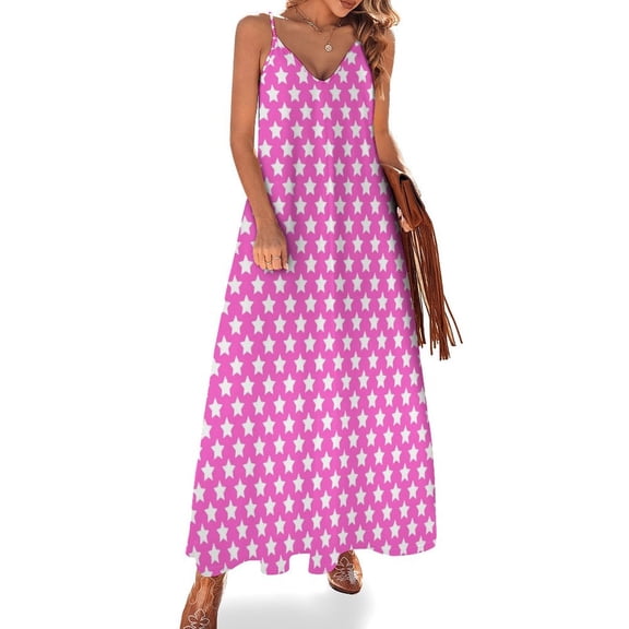 Neon Pink Stars Sleeveless Dress Loose Women's Dress Dresses Luxury Evening Dresses