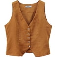 thumbnail image 5 of Amazhiyu Womens Pure Linen Sleeveless Button Down V Neck Crop Top Summer Causal Vest Waistcoat, 5 of 6