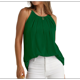 thumbnail image 1 of Camisola Plisada para Mujer, Tirantes Finos, Cuello Halter, Dobladillo Curvo, Moda 2025, Verde, XL, 1 of 9