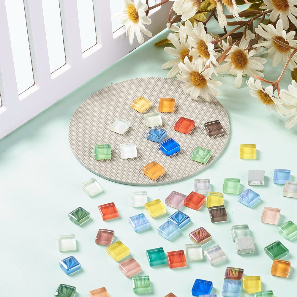 1000g Mosaic Tiles Glass Cabochons for Home Decoration or DIY Crafts Square Mixed Color 10x10x4mm about 1000pcs/1000g