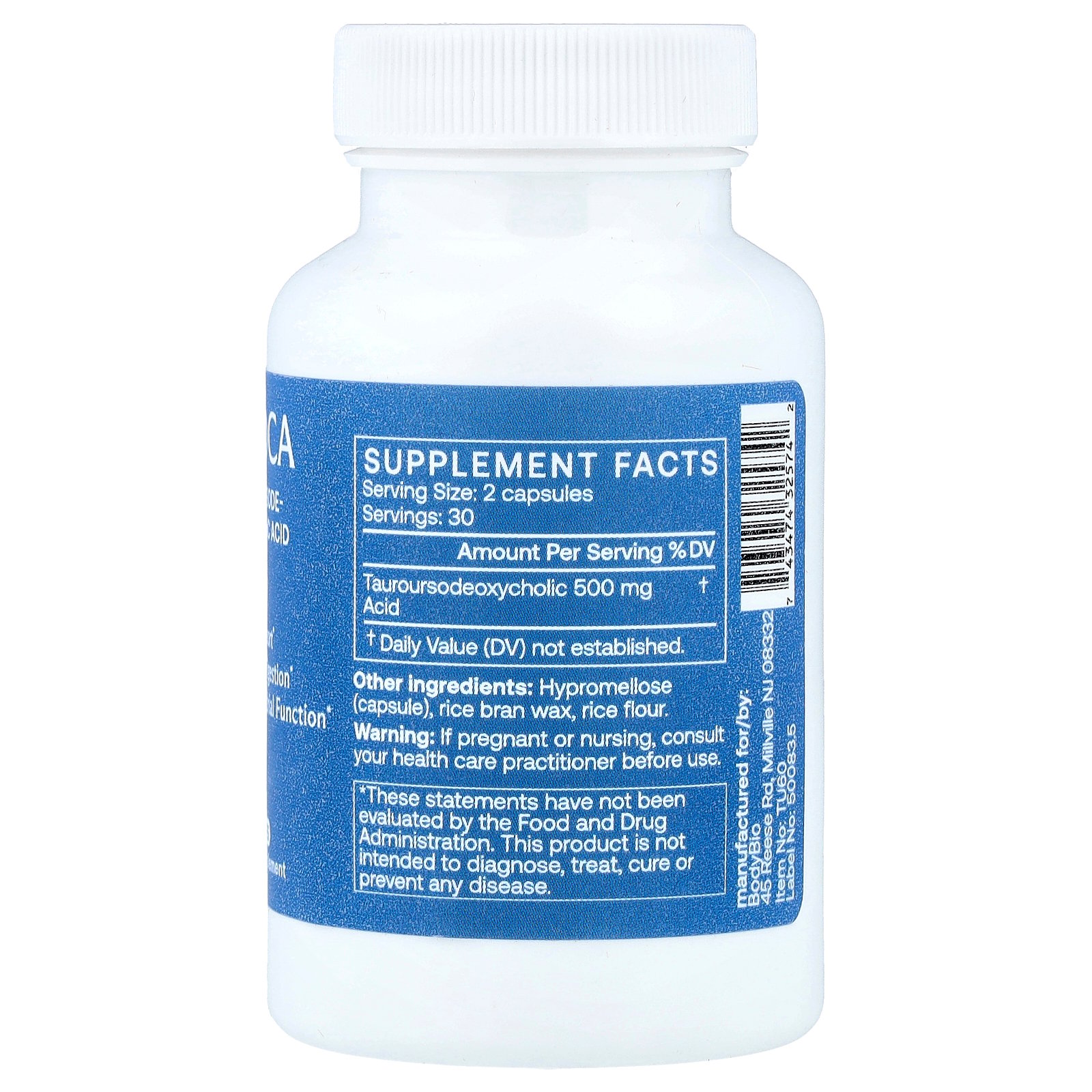 BodyBio TUDCA, 60 Capsules (250 mg per Capsule)