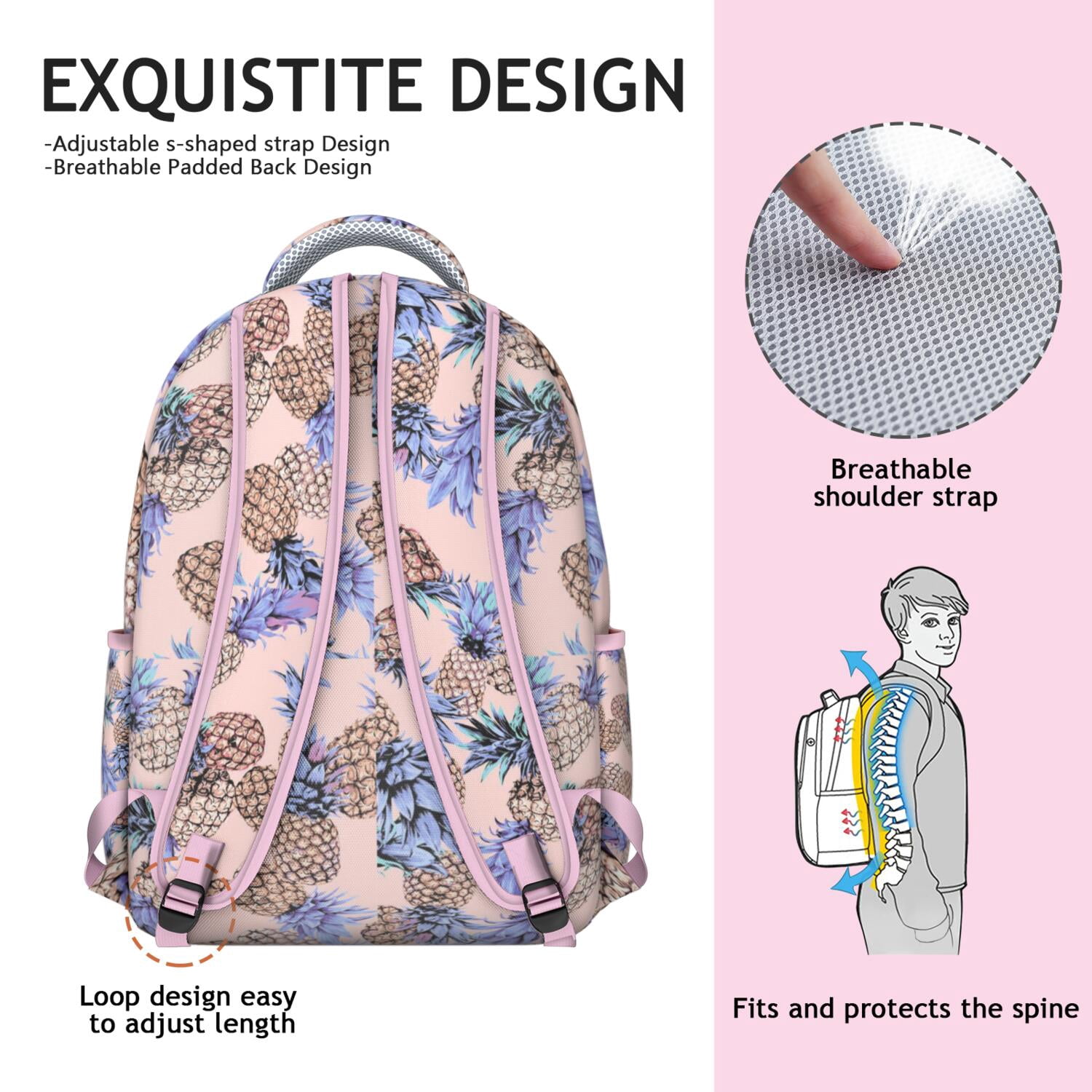 Pineapple Sunshine Design Waterproof Backpack - Comfortable & Supportive Laptop Bag for College