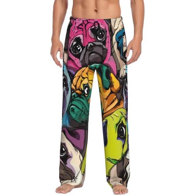 Fotbe Colorful Pug Pantalones de Pijama para Hombre, Pantalones de Dormir, Pantalones de Casa con Cintura Ajustable y Bolsillos-3X-Large