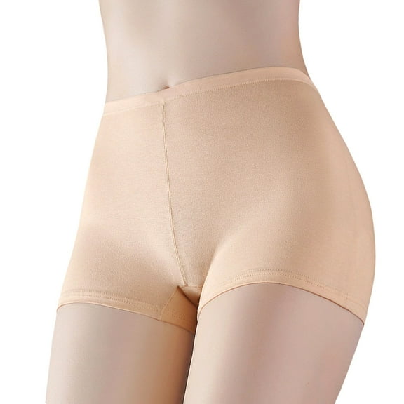 3 Pack Woman Underwear Solid Pure Boyshorts High Waist Plus Size Panties,Beige,L