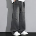 thumbnail image 5 of YLSDY Men's Patch Pocket Wide Leg Jeans, Elastic Waist Drawstring, Classic Loose Fit Denim Pants for Casual Wear Black L, 5 of 7