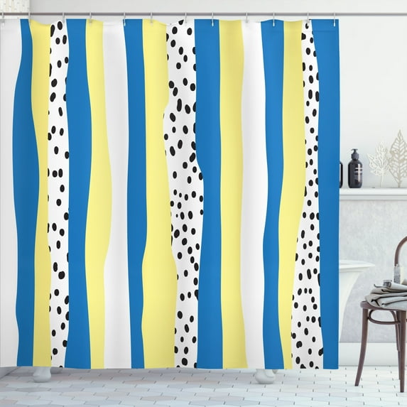 Ambesonne Yellow and Blue Shower Curtain, Plain Dotted Lines, 69"Wx70"L, Multicolor