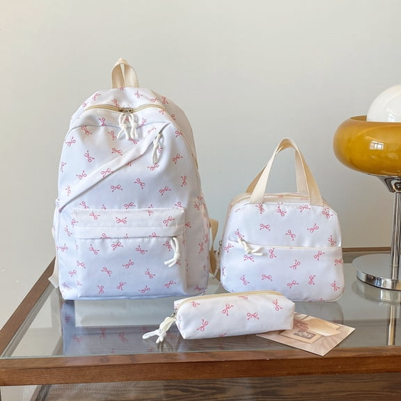 Womens Bow Print 3 Piece Backpack Set Large Casual Travel Bookbag Back to School Backpack for Women