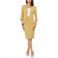 thumbnail image 1 of Conjunto de 2 piezas INSPIRE CHIC para mujer, blazer sin cuello de manga 3/4, falda lápiz de cintura alta, atuendos de trabajo, amarillo, talla L, 1 of 6