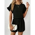 thumbnail image 6 of Women'S 2 Piece Outfits Round Neck Ruffle Short Sleeve Top and Drawstring Shorts Set Black S, 6 of 8