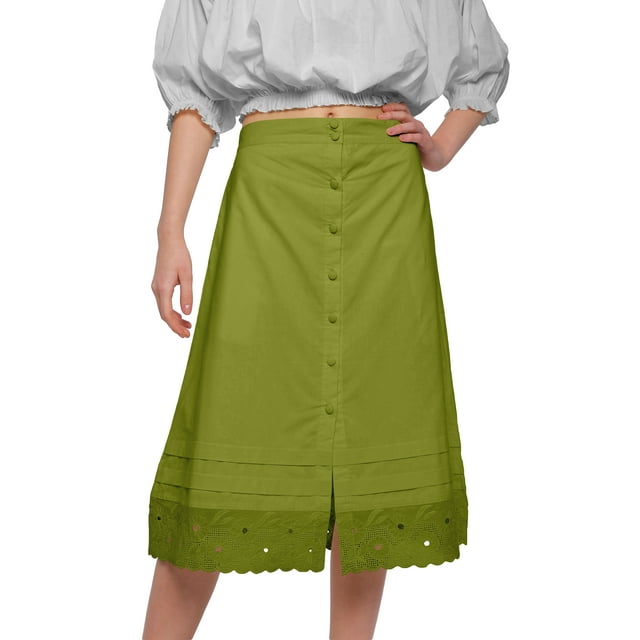 Moomaya Solid Cotton Skirts For Women Button Down A-Line Knee Length Skirts