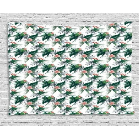Jungle Tapestry Subtropical California Brazil Botanical Nature Green Leaves Flowers Wall Hanging For Bedroom Living Room Dorm Decor 80w X 60l