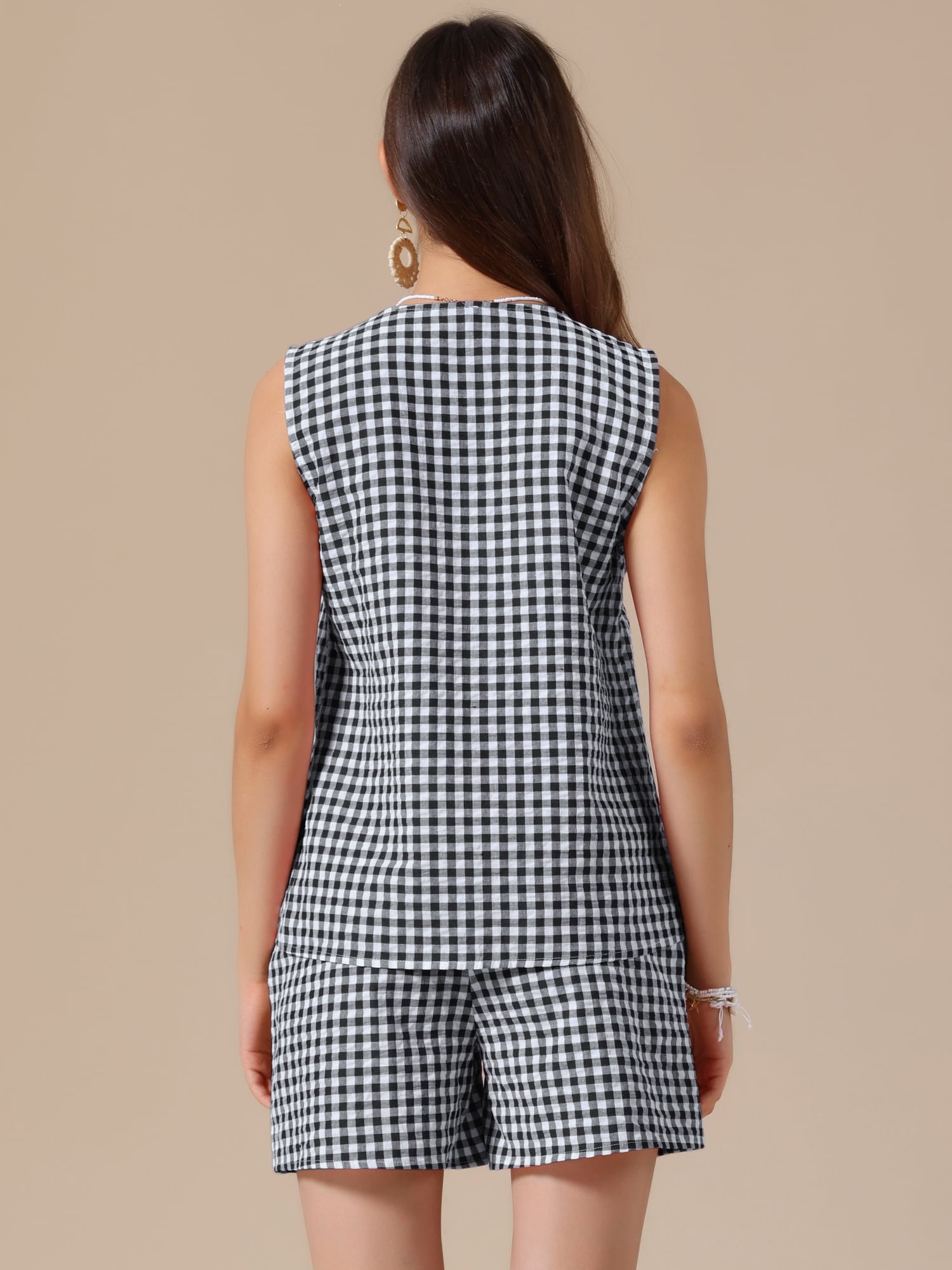 DARING DIVA Women's Gingham 2 Piece Outfits Beach Plaid Vest and Shorts Sets 2XL Black