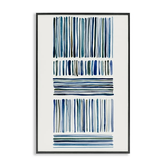 Stupell Industries Linear Cool Tone Stripes Abstract Painting Black Framed Art Print Wall Art, 12 x 18