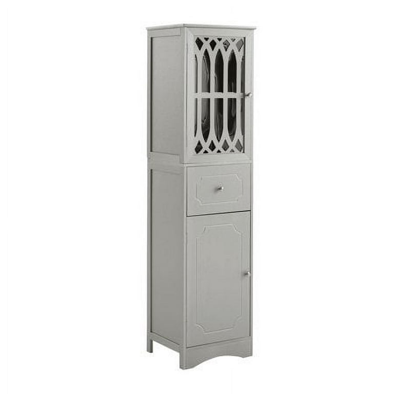 Merax Freestanding Linen Tower Bathroom Storage Cabinet with Adjustable  Shelf, Drawer and 2 Doors, Tall Slim, 16.5 L x 14.2''W x 63.8''H, Grey