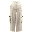 thumbnail image 5 of aohooy Wide Legged Cargo Pants for Women High Waisted Solid Loose Pant Stretchy Straight Leg Casual Pull On Trousers with Multi Pockets Beige,S, 5 of 7