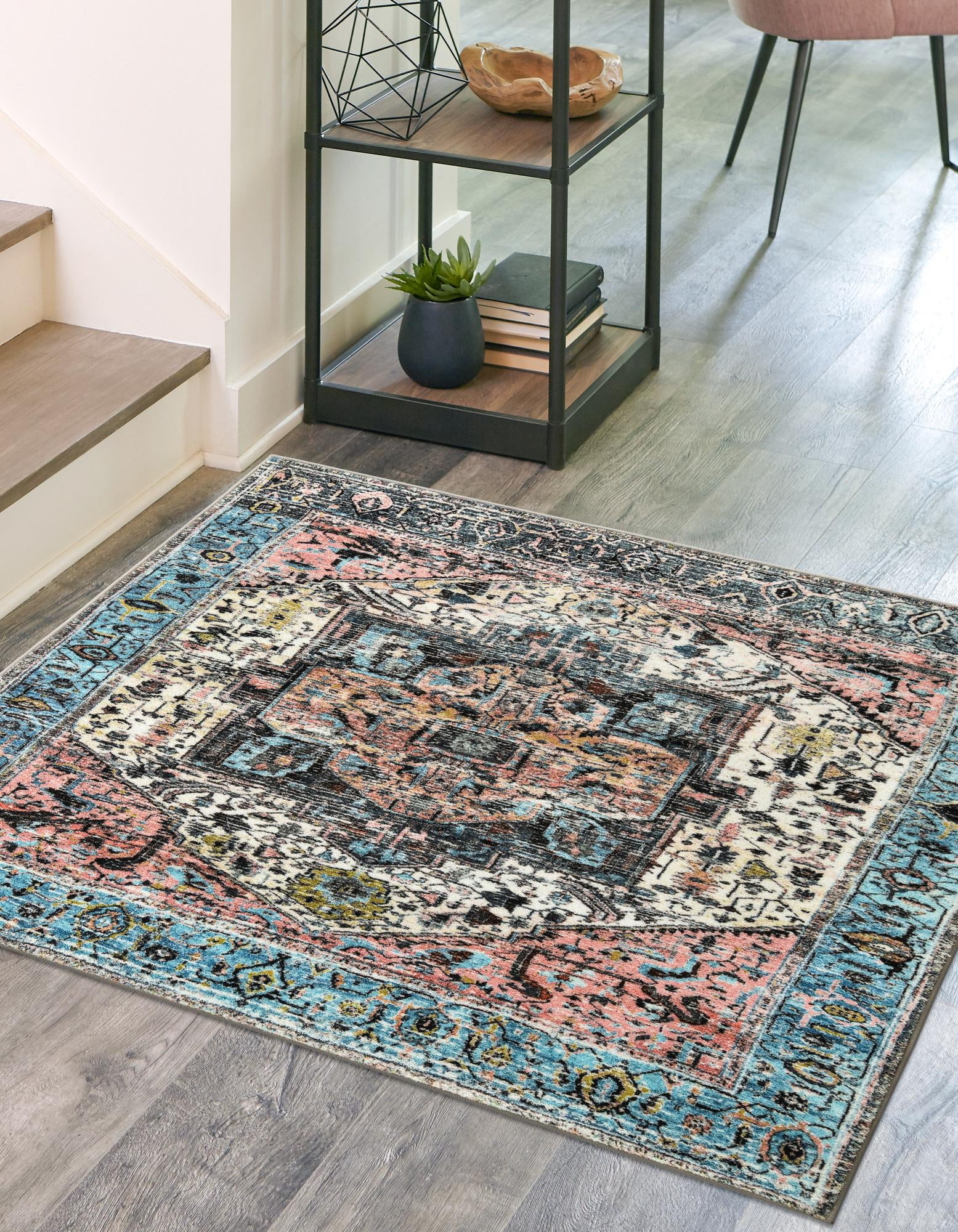 Rugs.com Medina Collection Rug – 5 Ft Square Powder Blue Medium Rug ...