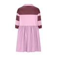 thumbnail image 4 of VBTAPA Womens Babydoll Mini Dress Color Block V Neck Short Sleeve Lapel Shirt Dress Summer Casual Beach Sundress Limited Time Sales Pink M, 4 of 6