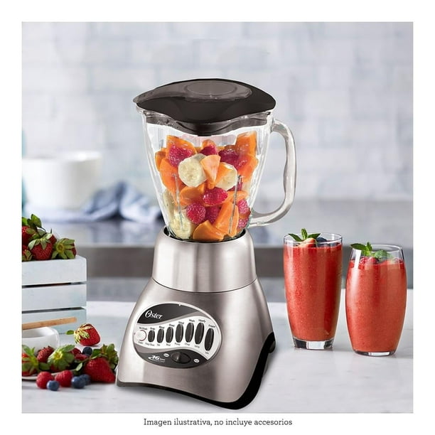 Licuadora Oster 16 Velocidades con Jarra de Vidrio Plateada