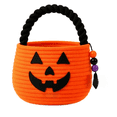 thumbnail image 2 of Halloween Baskets for Kids, Pumpkin Trick or Treat Buckets Cotton Rope Halloween Baskets with Handle,Cute Jack O Lantern Tote Bag for Halloween Party Decor,Red, 2 of 3