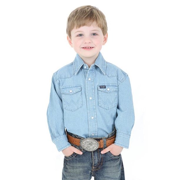 Camisa Wrangler para niños Western Snap Stonewashed Indigo XXL