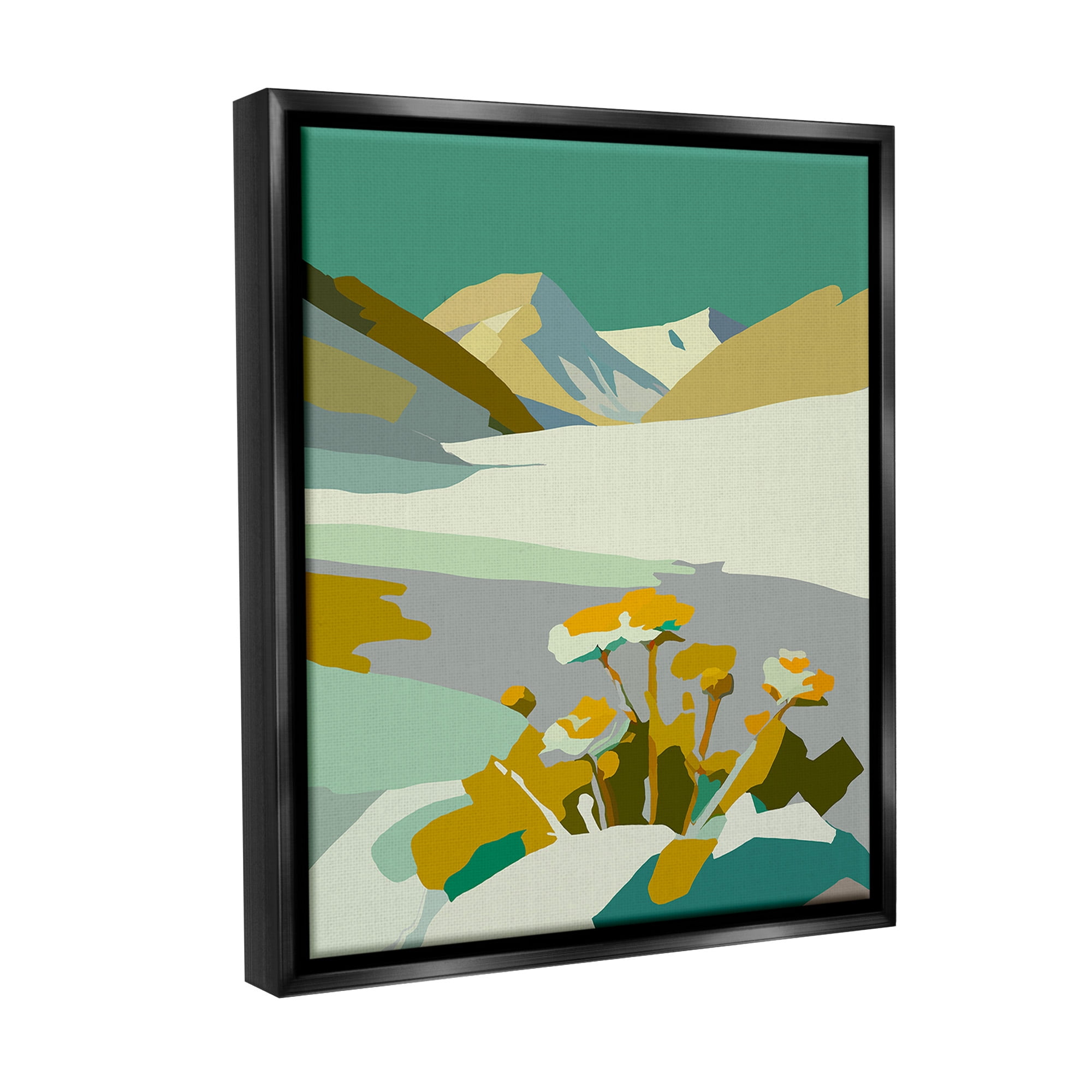 Stupell Industries Modern Mountain Abstraction Landscape Painting Black Floater Framed Canvas Art Print Wall Art, 17 x 21