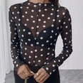thumbnail image 6 of GZWYHT Women's Sheer Mesh Tops Polka Dot Print Long Sleeve Shirts Blouses Slim Fit T Shirts See Through Blouse Black L, 6 of 7