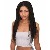 LUXLUXE Uyai Straight 23 inch 4X4 Hand-Tied Lace Braided Wig, Heat Resistant Fiber, Black