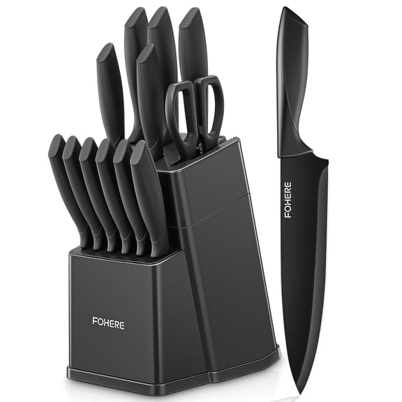 FOHERE Knife Set, 13 Pieces Self Sharpening Stainless Steel Kitchen Knife Set, Matte Gray