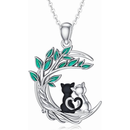 SISGEM 925 Sterling Silver Cat/Fox/Panda/Elephant/Highland Cow Necklace Crescent Moon Pendant Cute Animal Jewelry Gift for Women