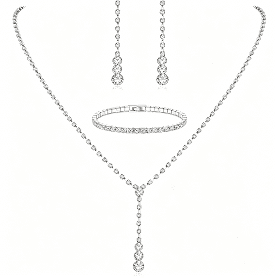 DESIGNICE Silver Bridal Jewelry Set for Women Rhinestone Necklace Dangle Earrings Bracelet Set Wedding Jewelry Sets for Brides Bridesmaid Crystal Prom Costume Jewelry Accessories for Women