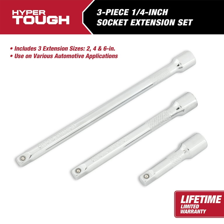 4-Piece 1/4" Drive Extension Bar Set - 2", 4", 6" Extensions & Universal Joint Socket