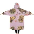thumbnail image 2 of Oversized Wearable Blanket Hoodie,Pink Highland Cow Flower Pattern Sherpa Blanket Hoodie with Super Pockets,Super Warm Fuzzy Pullover for Women & Men, 2 of 6