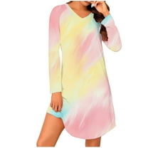 IROINNID Women Fashion Solid Color V Neck Long Sleeve Loose Nightgown with Pockets Soft Breathable Lightweight Casual Sleepwear Comfortable Homewear for Women(Multicolor#4,XL)