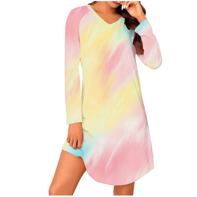 Jgppe Robe Tunique à Manches Longues pour Femmes Décontractée Imprimé Saint-Valentin Chandail Chemises de Nuit Vêtements de Nuit