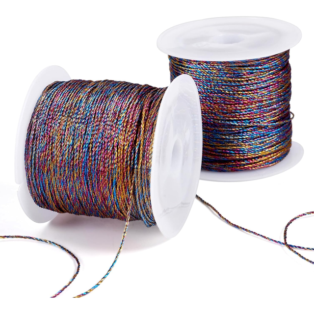 YSTIANN 2 Rolls 9-Ply Metallic Jewelry String, Colorful Braided Thread for Bracelet Making & DIY Crafts,Deep Rainbow AZ78-1905