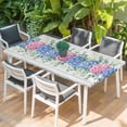 thumbnail image 2 of Blue Pink Hydrangea Table Cloths for 5 Foot Rectangle Tables, Eucalyptus Leaves Wooden Summer Botanical Patio Waterproof Elastic Fitted Tablecloths, Washable Rectangular Table Cover for Camping, 2 of 8