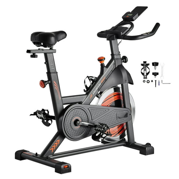 KFFKFF Fitness Bicycle, Home Cardio Adjustable Resistance Trainer, Quiet Belt-Driven Cycle, with Soft Seat, LCD Display, and Durable Flywheel for Indoor Workouts