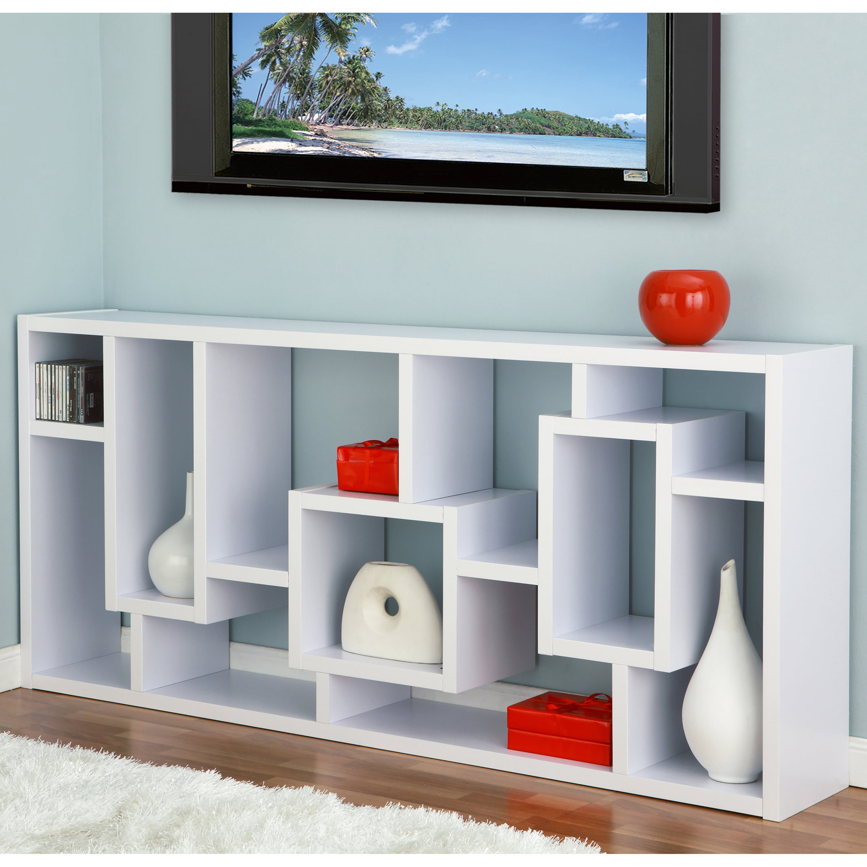 Furniture of America Aix Modern 16-Shelf Geometric Bookcase, White