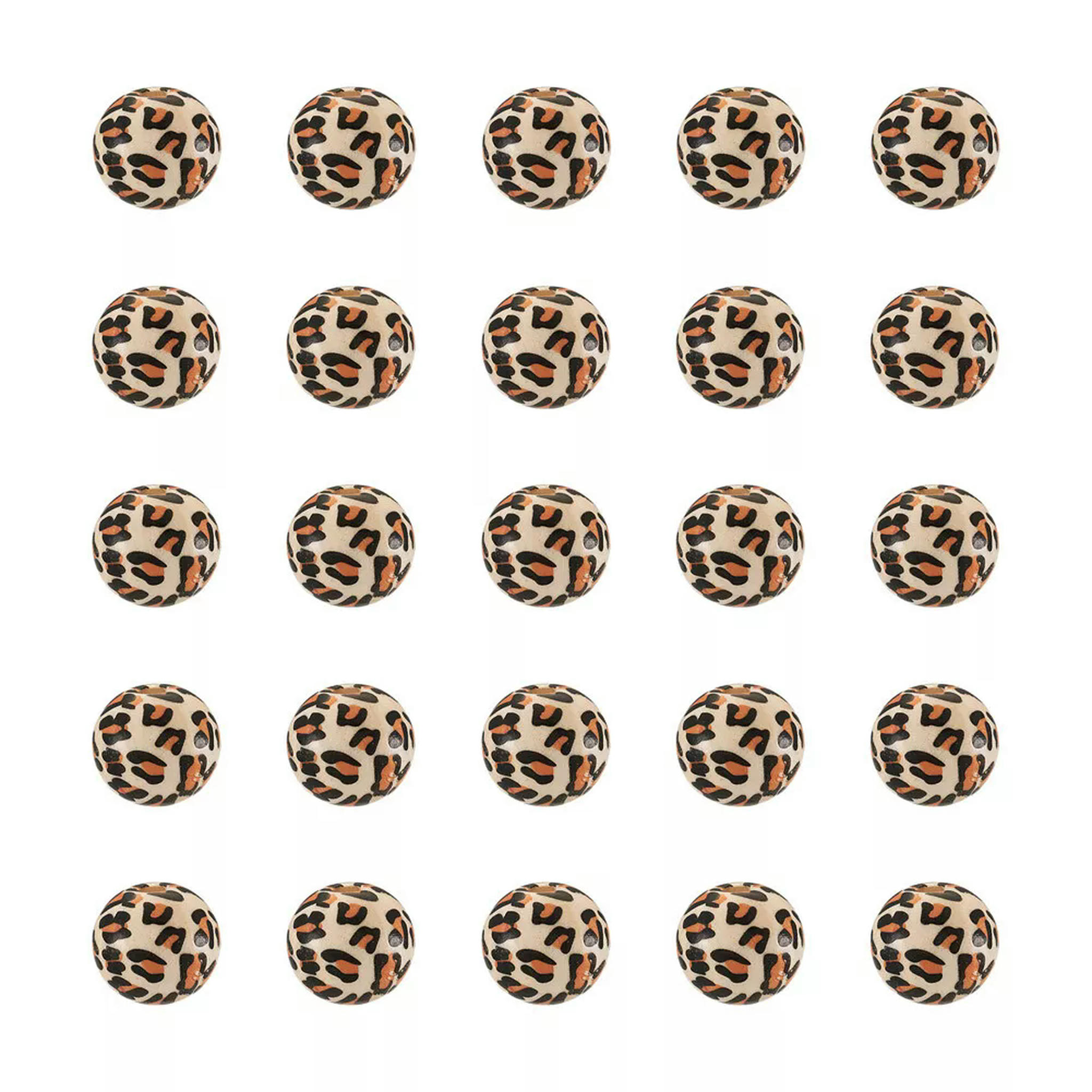EOEMY 50Pc 13mm Round With Leopard Printed Natural Wooden Beads Peru Ball Loose Spacer