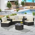 thumbnail image 2 of Outdoor 7-Piece Half-Moon Sectional Furniture Set, Set with Empered Glass Round Coffee Table, Patio Curved Sofa Set, Sofa for Poolside Backyard, Beige, 2 of 7