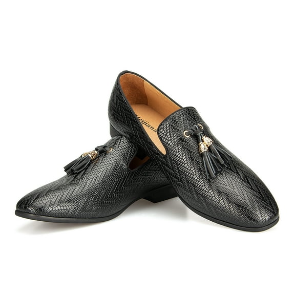 Men’s Luxury Black Loafers and Faux Leather Wedding Dress Shoes with Tassel, Black-06, 10 US