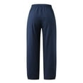 thumbnail image 7 of Fesfesfes Linen Pants for Women Casual Solid Color Pockets Elastic Waist Band Trousers Comfortable Straight Leg Capri Pants, 7 of 7