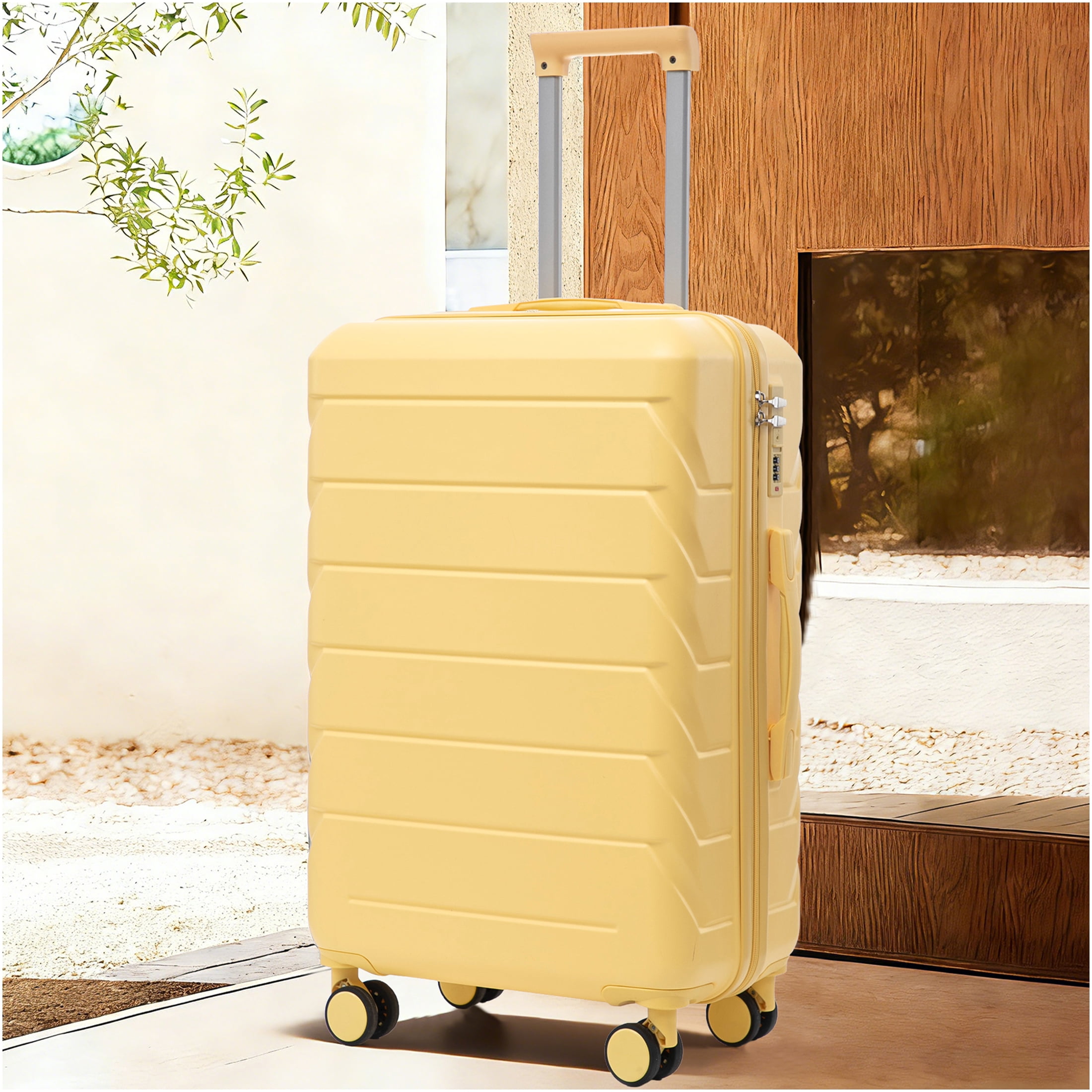 JERFIT 28-Inch Checked Luggage Suitcase with 360° Spinner Wheels, TSA Lock, Large Capacity, ABS Hard Shell, Yellow